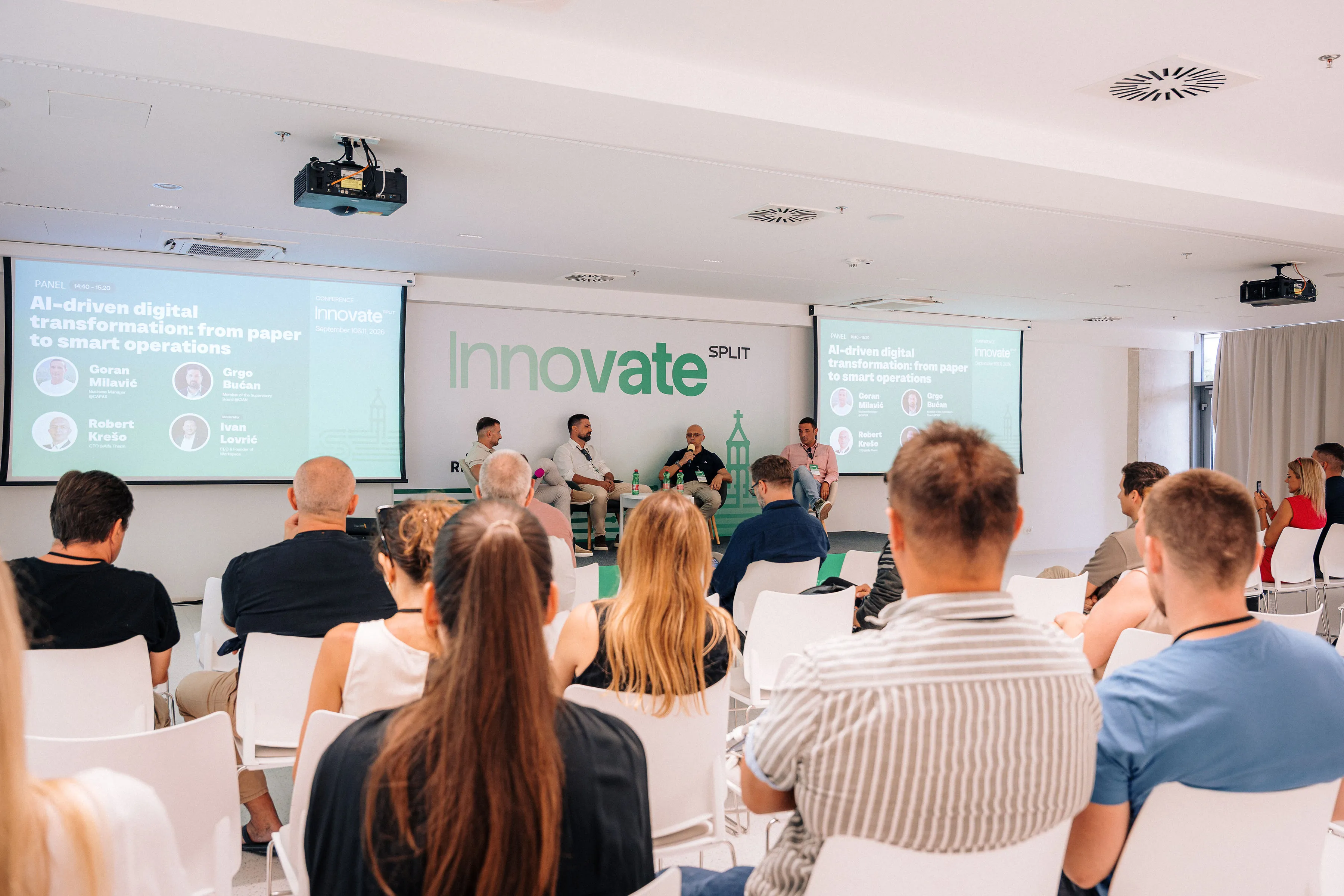 Panel on the Tech Frontiers stage at Innovate Split 2026