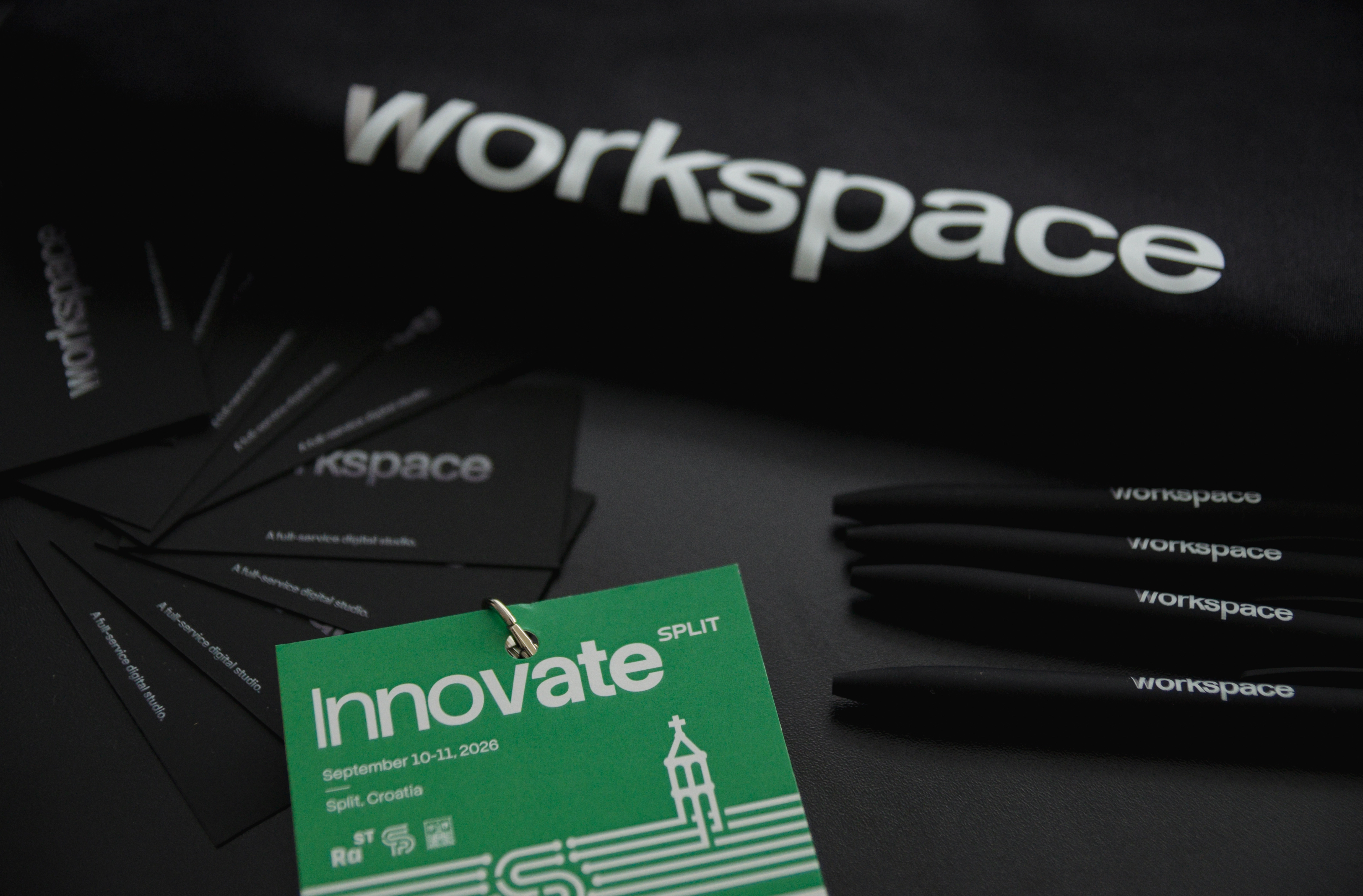 Workspace merch: t-shirts, tote bags, mugs and pens